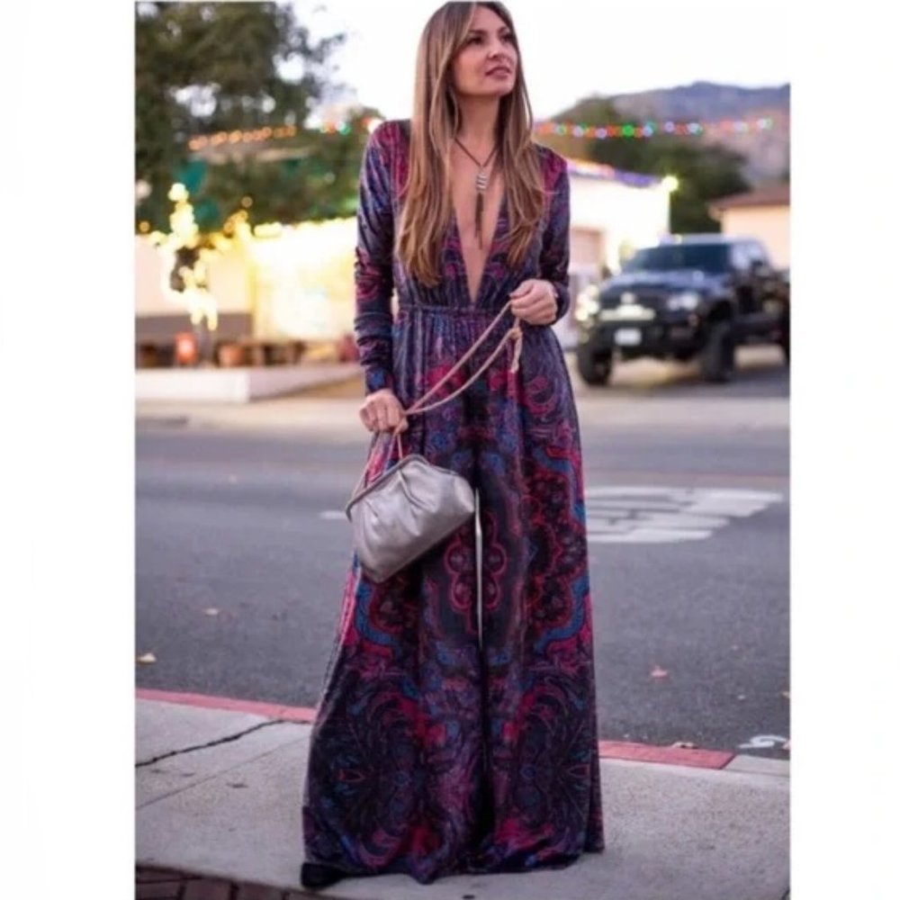 ✨3x HP✨Free People Giselle Velvet Jumpsuit NWT - Picture 7 of 13